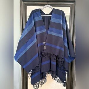 Raj Designer Dark Navy and Blue Striped Wool Blend Shawl/Rowena